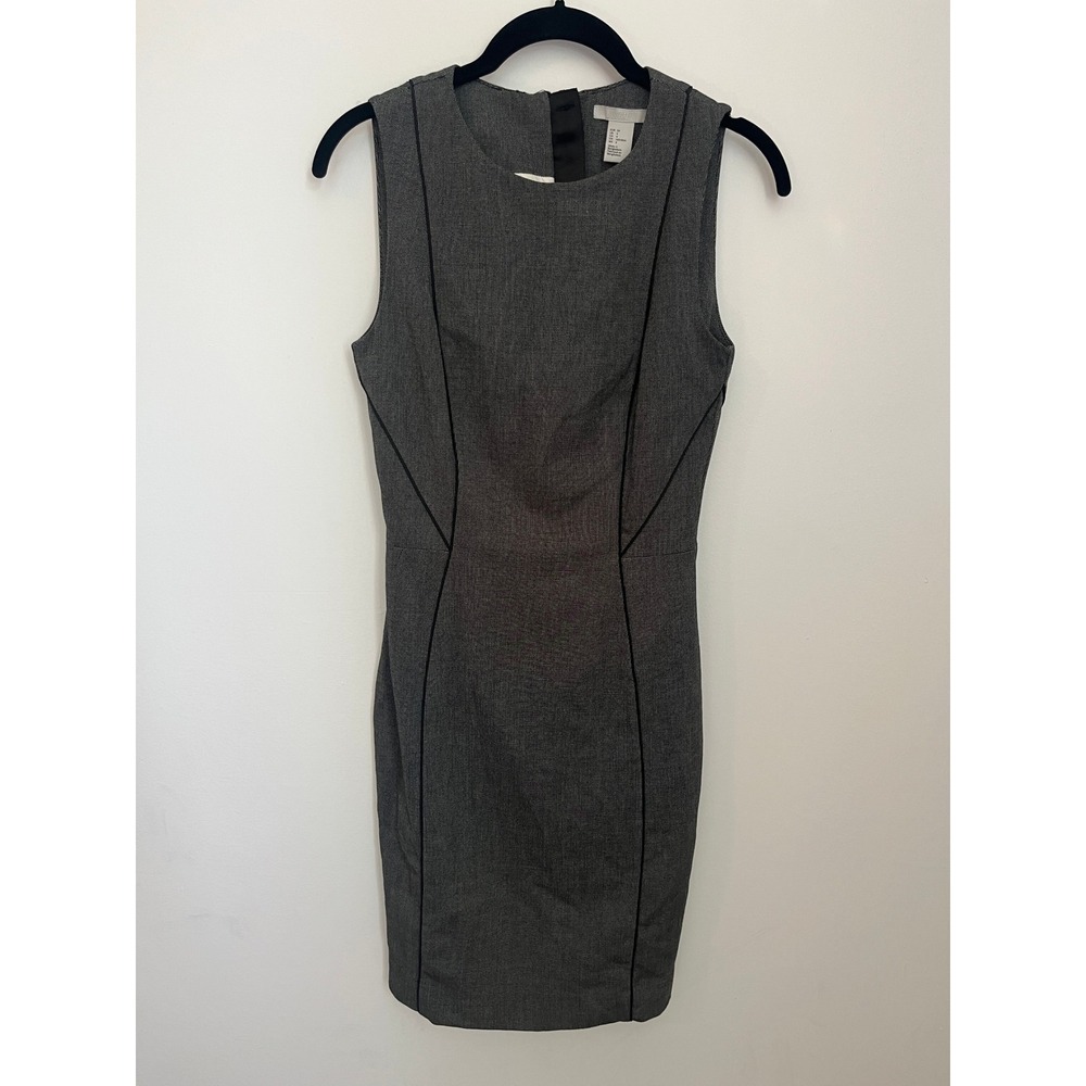 H&M Grey Sleeveless Sheath Dress size 4 Black Office Chic Professional Corpcore